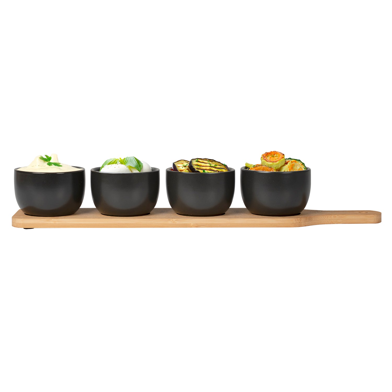 GUSTO CASA - Set Antipastiera 4 ciotole con Base in Bamboo